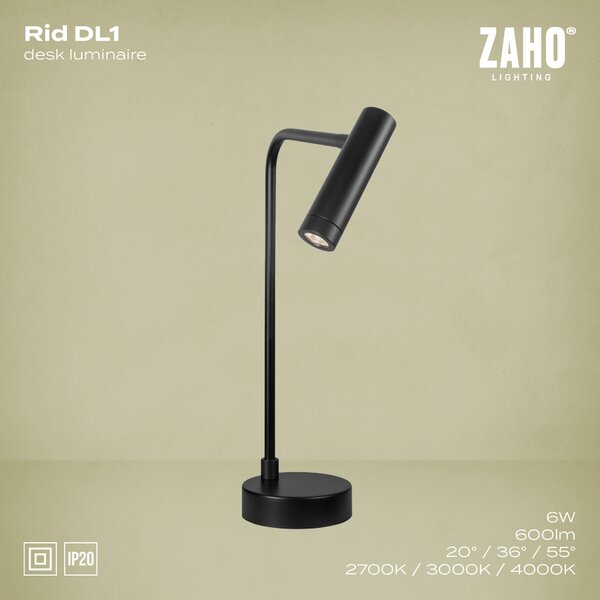 ZAHO Stolní LED lampa RID DL1, 6W, v. 451 mm, 55° Barva: Bílá, Teplota světla: 3000K - teplá bílá