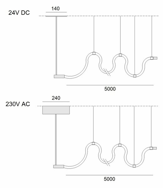 ZAHO Závěsné LED svítidlo MESMO SD1, 75W, d. 5000 mm Barva: Černá, Teplota světla: 3000K - teplá bílá, Stmívání, řízení: ON/OFF (bez stmívání)