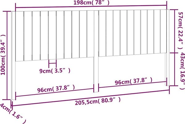 VidaXL Čelo postele 205,5 x 4 x 100 cm masivní borovice [818893] Barva: Přírodní