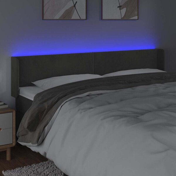 VidaXL Čelo postele s LED 163 x 16 x 78/88 cm samet [3123014] Barva: Tmavě šedá