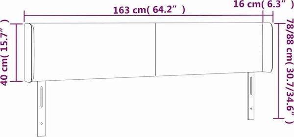 VidaXL Čelo postele s LED 163 x 16 x 78/88 cm samet [3123014] Barva: Tmavě šedá