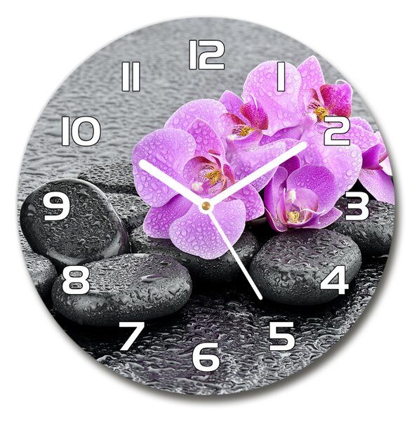 Skleněné hodiny kulaté Orchidej a kamení pl_zso_30_f_69189175