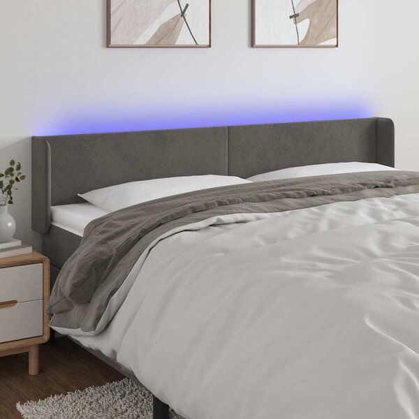 VidaXL Čelo postele s LED 163 x 16 x 78/88 cm samet [3123014] Barva: Tmavě šedá