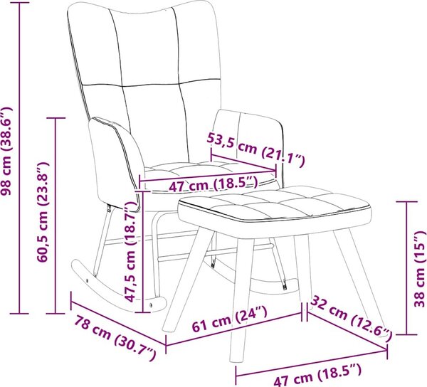 VidaXL Houpací křeslo se stoličkou krémově samet [328158] Barva: Bílá