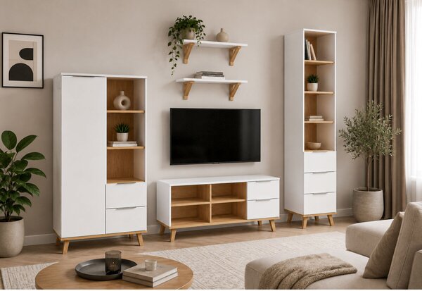 Obývací sestava 2.7 m bílá / dub kamenný Neptun