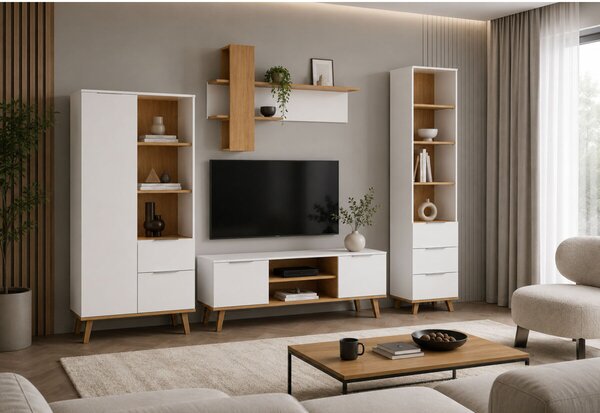Obývací sestava 2.8 m bílá / dub kamenný Neptun