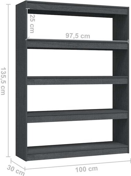 VidaXL Knihovna / dělicí stěna 100x30x135,5 cm masivní borovice [808219] Barva: Šedá