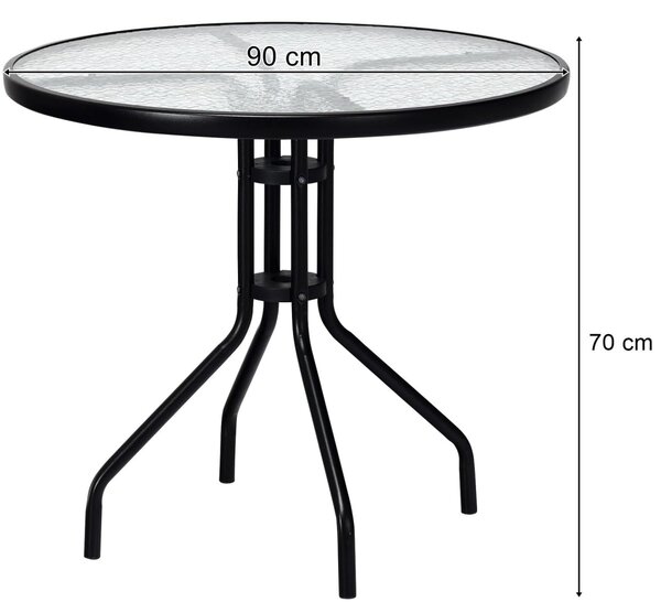 Kulatý zahradní stůl se skleněnou deskou ISLAND 90 cm, černý