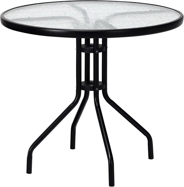Kulatý zahradní stůl se skleněnou deskou ISLAND 90 cm, černý