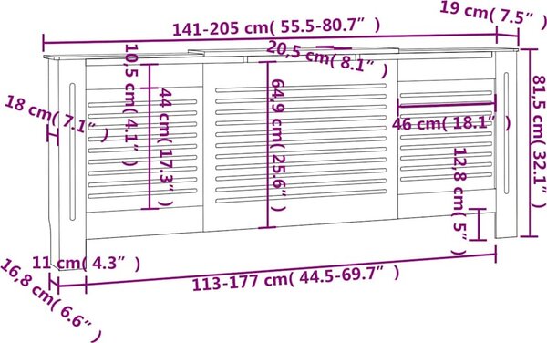 VidaXL Kryt na radiátor MDF 205 cm [325552] Barva: Hnědá