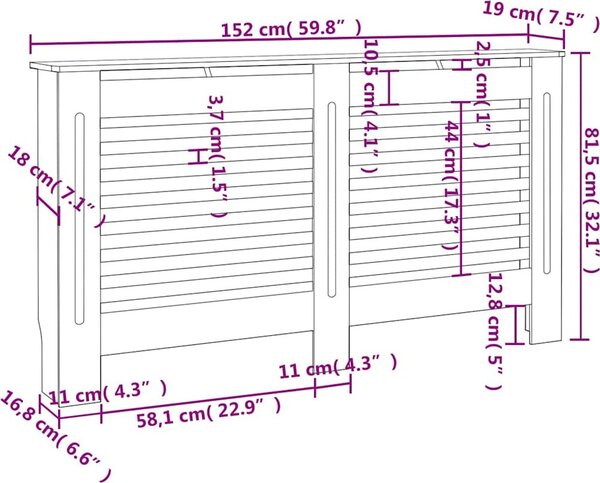 VidaXL Kryt na radiátor 152 x 19 x 81,5 cm MDF [288187] Barva: Bílá