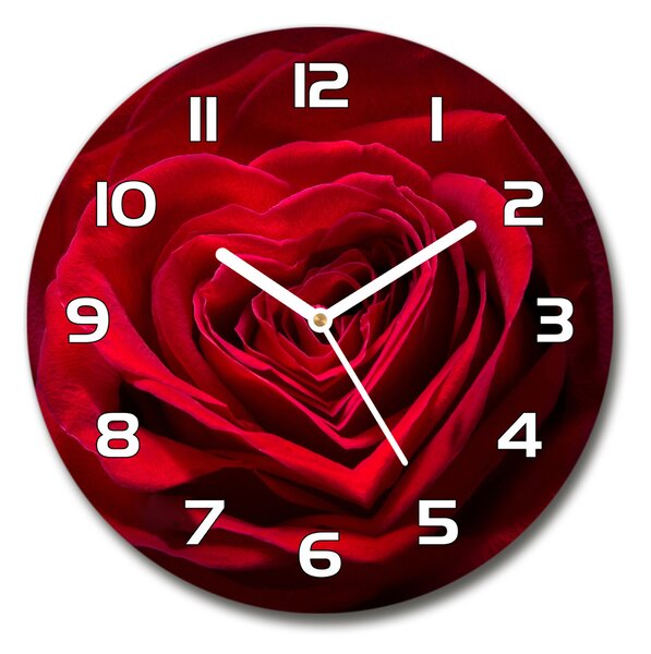 Skleněné hodiny kulaté Červená růže srdce pl_zso_30_f_75608886