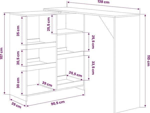 VidaXL Barový stůl s pohyblivým regálem 138 x 39 x 110 cm [280225] Barva: Šedá