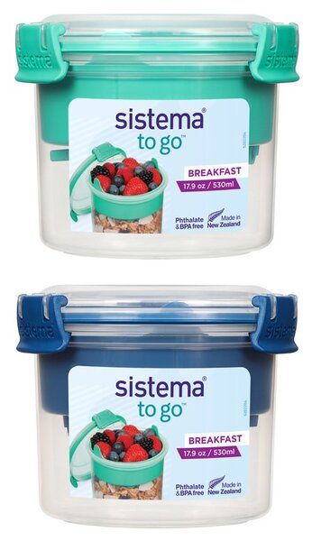 SISTEMA Krabička na jogurt a müsli, 2 komory+lžíce, SISTEMA, 530ml, mix barev Barva krabiček SISTEMA: Zelená