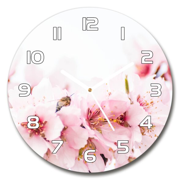 Skleněné hodiny kulaté Květy višně pl_zso_30_f_79943111