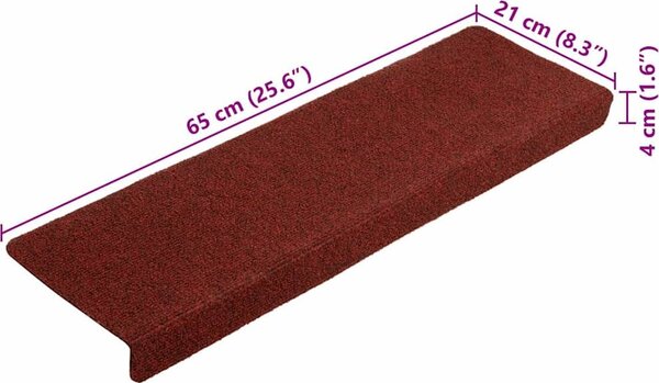 VidaXL Schodové rohože samolepicí 5 ks 65 x 21 x 4 cm s obdélníkovým okrajem [149724] Barva: Vínová