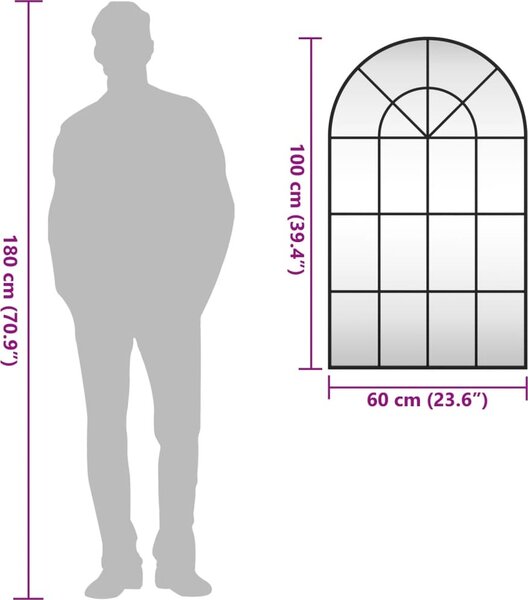 VidaXL Nástěnné zrcadlo černé 60 x 100 cm oblouk železo [358627]