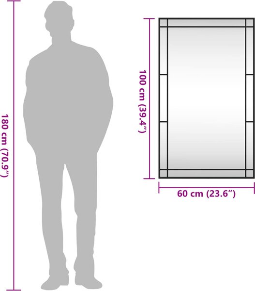 VidaXL Nástěnné zrcadlo černé 60 x 100 cm obdélník železo [358631]