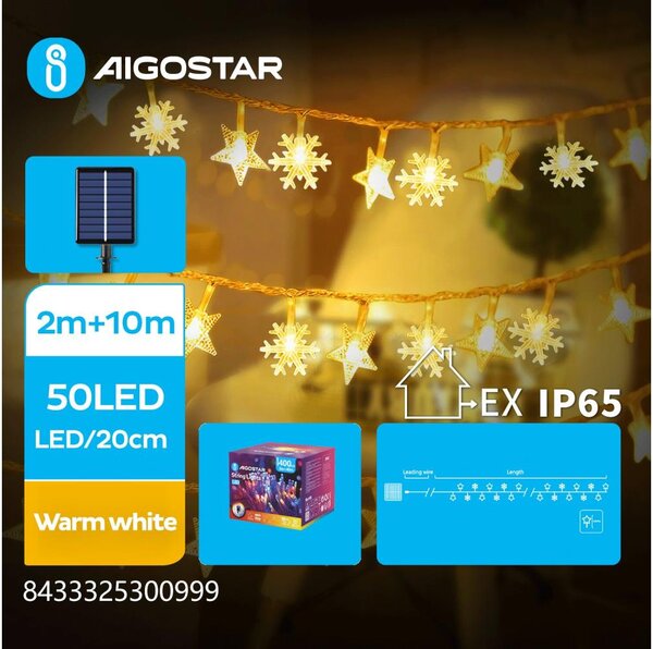Aigostar - LED Solární řetěz 50xLED/8 funkcí 12m IP65 teplá bílá