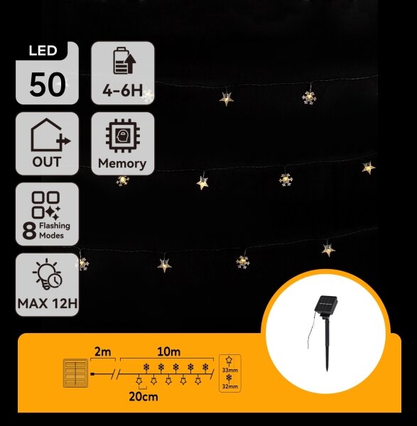 Aigostar - LED Solární řetěz 50xLED/8 funkcí 12m IP65 teplá bílá