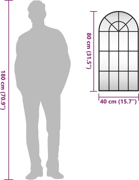 VidaXL Nástěnné zrcadlo černé 40 x 80 cm oblouk železo [358625]