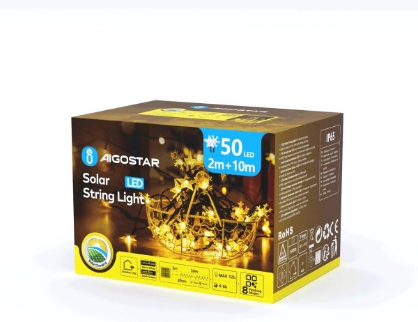 Aigostar - LED Solární řetěz 50xLED/8 funkcí 12m IP65 teplá bílá