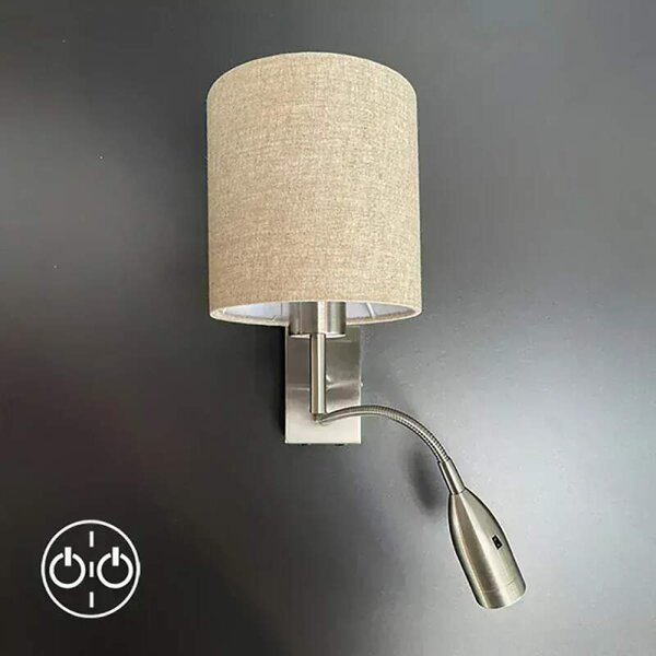 Fischer Honsel 30314 DREAMER - Nástěnná lampička s textilním stínidlem a čtecí bodovkou, 1 x E27 + LED 4W, 2700K, 2x vypínač (Čtecí nástěnná lampa nejen do ložnice nad postel)