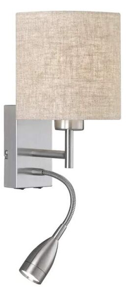 Fischer Honsel 30314 DREAMER - Nástěnná lampička s textilním stínidlem a čtecí bodovkou, 1 x E27 + LED 4W, 2700K, 2x vypínač (Čtecí nástěnná lampa nejen do ložnice nad postel)