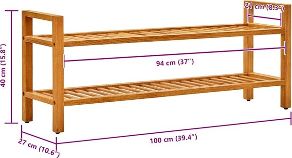 VidaXL Botník se 2 policemi 100 x 27 x 40 cm masivní dubové dřevo [331748]
