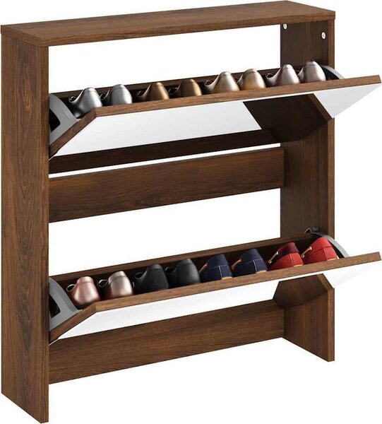 VidaXL Botník se zrcadlem 2patrový 63 x 17 x 67 cm [342629] Barva: Bílá
