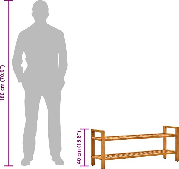 VidaXL Botník se 2 policemi 100 x 27 x 40 cm masivní dubové dřevo [331748]