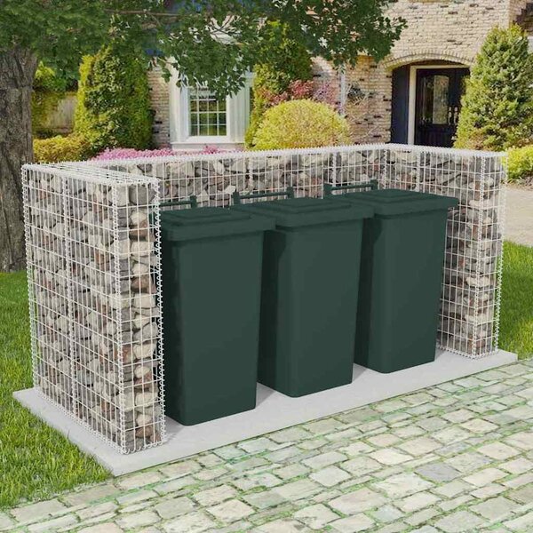 VidaXL Gabionová zástěna pro 3 popelnice ocelová 250 x 100 x 120 cm [142560]