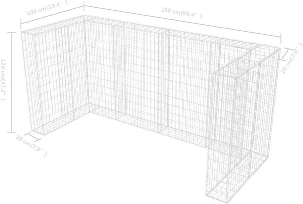 VidaXL Gabionová zástěna pro 3 popelnice ocelová 250 x 100 x 120 cm [142560]