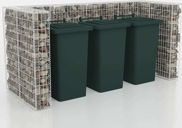 VidaXL Gabionová zástěna pro 3 popelnice ocelová 250 x 100 x 120 cm [142560]