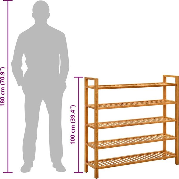 VidaXL Botník s 5 policemi 100 x 27 x 100 cm masivní dubové dřevo [331751]