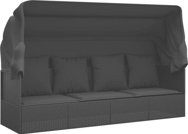 VidaXL Zahradní pohovka se střechou a polštáři polyratan [319569] Barva: Černá