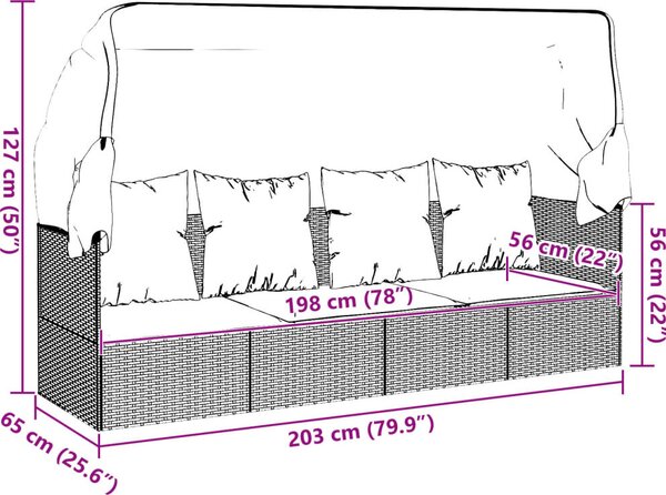 VidaXL Zahradní pohovka se střechou a polštáři polyratan [319569] Barva: Černá