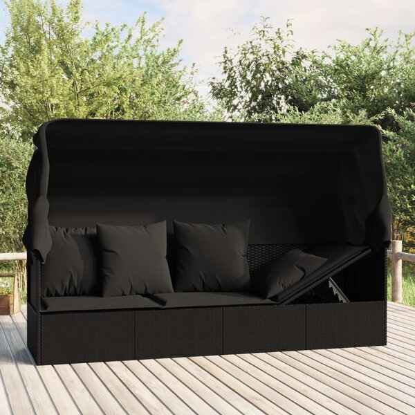 VidaXL Zahradní pohovka se střechou a polštáři polyratan [319569] Barva: Černá