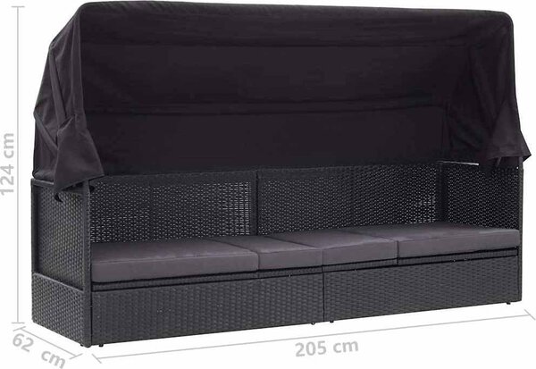 VidaXL Zahradní postel s baldachýnem 200 x 120 cm polyratan [46092] Barva: Černobílý