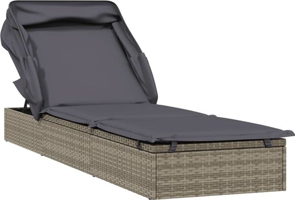 VidaXL Lehátko se skládací střechou 213 x 63 x 97 cm polyratan [319639] Barva: Šedá