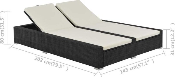 VidaXL Dvojité zahradní lehátko polyratan [44751] Barva: Černá