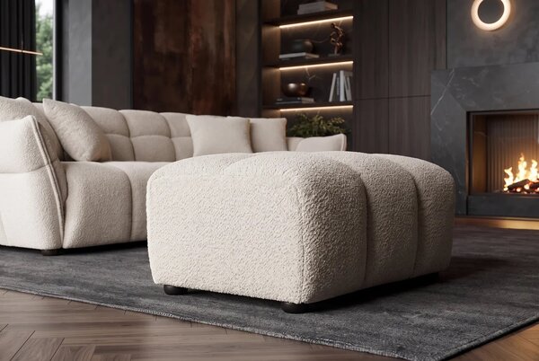 Designová moderní obdélníková taburetka Yang s buklé potahem ve světlé béžové barvě s hlubokým prošíváním 100 cm