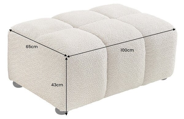 Designová moderní obdélníková taburetka Yang s buklé potahem ve světlé béžové barvě s hlubokým prošíváním 100 cm