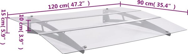 VidaXL Vchodová stříška stříbrná a průhledná 120 x 90 cm polykarbonát [144828]