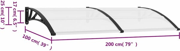 VidaXL Vchodová stříška černá 200 x 100 cm polykarbonát [45627] Barva: Hnědo-černá