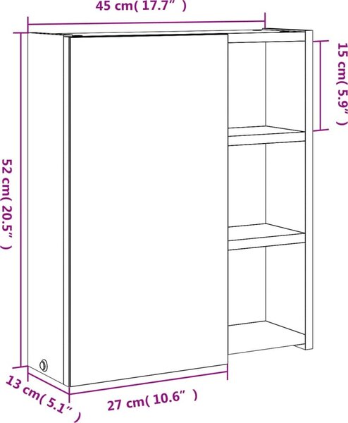 VidaXL Koupelnová zrcadlová skříňka s LED osvětlením 45x13x52 cm [357968] Barva: Černá