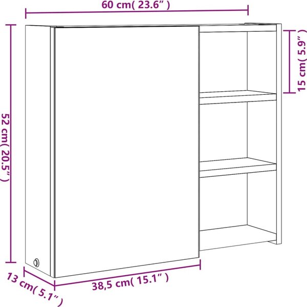VidaXL Koupelnová zrcadlová skříňka s LED osvětlením 60x13x52 cm [357971] Barva: dub
