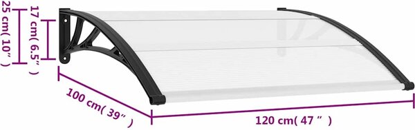 VidaXL Vchodová stříška šedá 120 x 100 cm polykarbonát [45633] Barva: šedá a průhledná