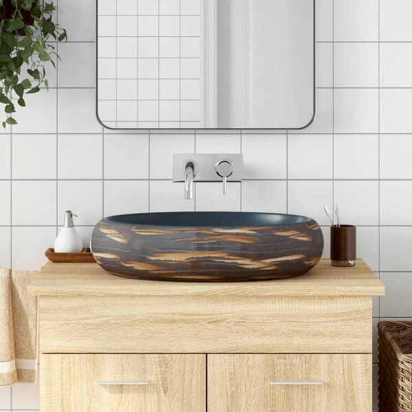 VidaXL Umyvadlo na desku oválné 59 x 40 x 15 cm keramika [155093] Barva: Hnědá