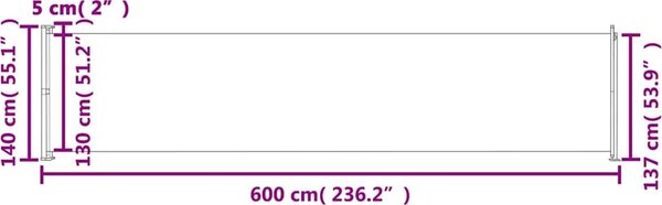 VidaXL Zatahovací boční markýza 140 x 600 cm [313370] Barva: Šedá